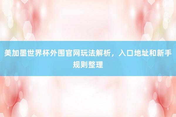 美加墨世界杯外围官网玩法解析，入口地址和新手规则整理