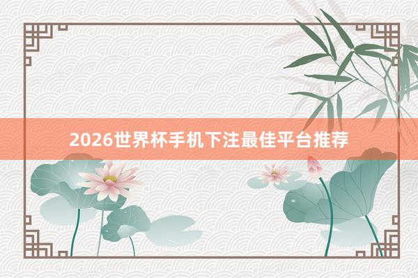 2026世界杯手机下注最佳平台推荐